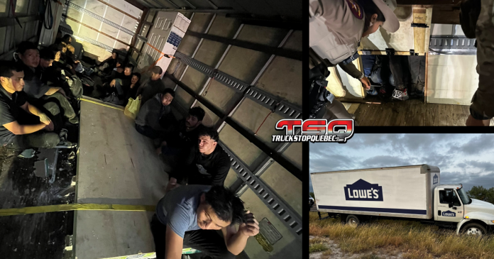 In Texas, a fake Lowe’s truck was stopped at a checkpoint where officers discovered 17 illegal immigrants hidden in a secret compartment.